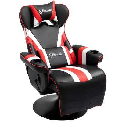 Gaming Chair, Racing Style Computer Recliner with Lumbar Support, Footrest and Cup Holder/White/Red