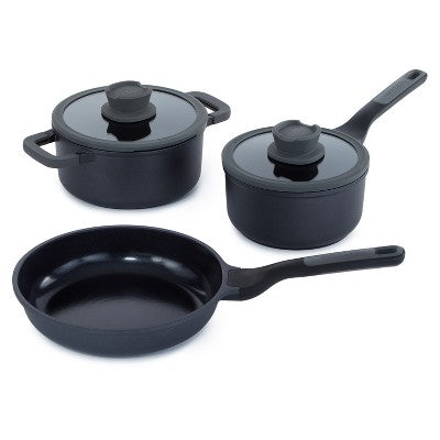 BergHOFF Leo Stone+ Nonstick Ceramic Cookware Set With Glass Lid, Recycled Cast Aluminum