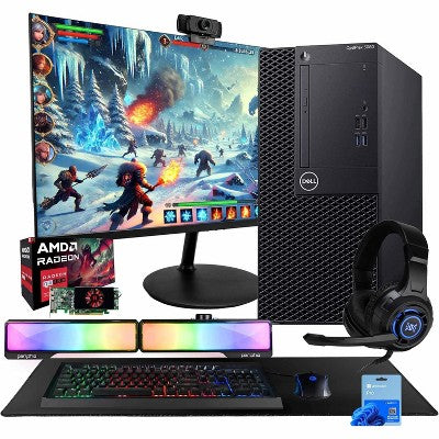 Refurbished Dell Optiplex 3060 Tower Computer-Intel i5-AMD Radeon RX550-32GB RAM-250GB NVMe+1TB SSD-24"LCD-Windows 11 Pro-Manufacturer Refurbished