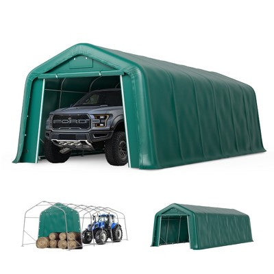 Captiva Designs 11 ft. x 24 ft. x 8.4 ft. Heavy-Duty Portable Garage & Agricultural Shed with Galvanized Frame, Removable Doors and Walls