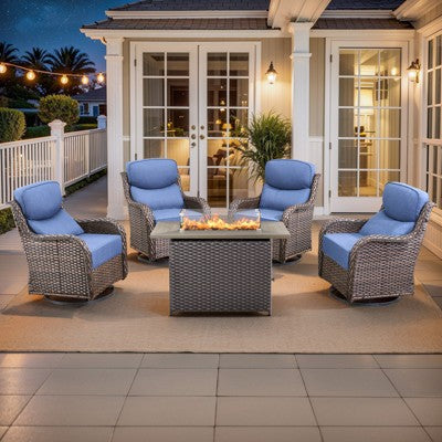 Gymojoy 5 Pieces Outdoor 6 Inch Sofa Swivel Chair with Fire Pit Table