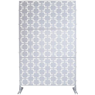 Sapphtopaz 76"H×48"W Metal Privacy Screen with Stand Patio Garden Decorative Screen with Hollow Square Shaped Balcony Fence Panel for Patio,Lawn