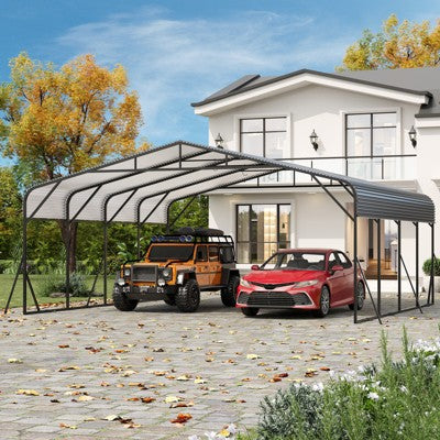 20x20 FT Metal Carport, Outdoor Weatherproof Garage Shelter Canopy with Reinforced Base and Galvanized Steel Roof, for Lawn & Garden Storage