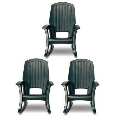 Semco Rockaway Heavy-Duty All-Weather Low Maintenance Easy Assembly Plastic Outdoor Rocking Chair for Deck and Patio, Green (3 Pack)