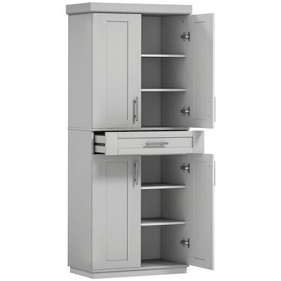 Modern Kitchen Pantry Freestanding Cabinet Cupboard with Doors and Drawer, Adjustable Shelving