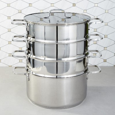 BergHOFF Helix 5Pc Recycled 18/10 Stainless Steel Steamer Set with Glass Lids