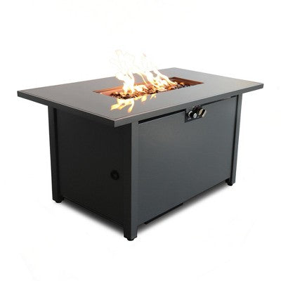 Mondawe 25" H x 42" W Outdoor Heat-Resistant Smoked Glass Top Steel Fire Pit Table with Lid