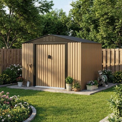 10x8FT Outdoor Storage Shed with Lockable Doors, Waterproof Metal Tool Shed for Backyard, Patio, Poolside, Garden, Weather Resistant Design