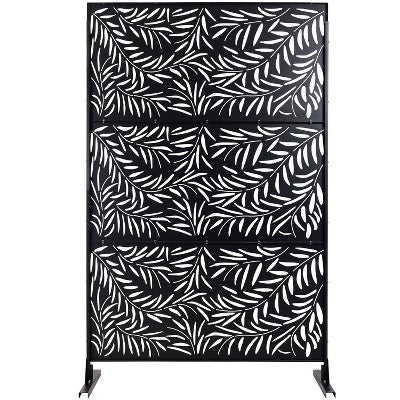 Sapphtopaz 76"H×48"W Metal Privacy Screen with Stand Patio Garden Decorative Screen with Leaf Shaped Balcony Fence Panel for Patio, Lawn
