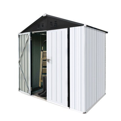 Gulches Outdoor storage sheds 4FTx6FT Apex roof for Garbage Cans, Garden Accessories, Backyard, and Patio Use, Vanilla, White+Black