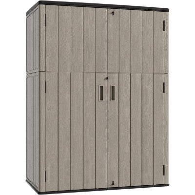 Waterproof Resin Outdoor Storage Shed with Lockable Doors & Integrated Floor, 57 Cubic Feet Capacity for Garden, Pool, and Garage Organization - Brown