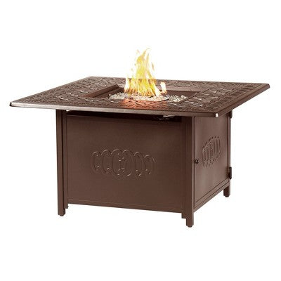 42" Square Aluminum 55000 BTUs Propane Ornate Fire Table with 2 Covers - Oakland Living