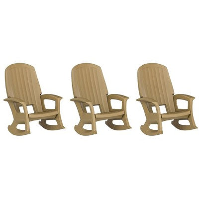 Semco Rockaway Heavy-Duty Outdoor Rocking Chair w/Low Maintenance All-Weather Porch Rocker & Easy Assembly for Deck and Patio, Taupe (3 Pack)