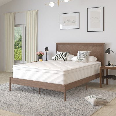 Merrick Lane 14" Premium Comfort Euro Top Hybrid Pocket Spring and Memory Foam Mattress in a Box with Reinforced Edge Support