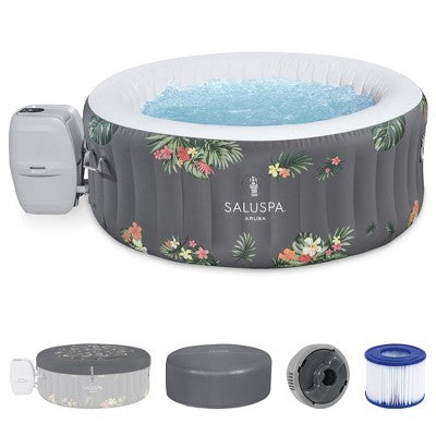 Bestway SaluSpa Aruba AirJet Large Round 2 to 3 Person Inflatable Hot Tub Portable Outdoor Spa with 110 AirJets, Grey
