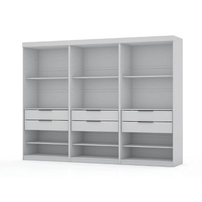 Set of 3 Mulberry Open 3 Sectional Closet White - Manhattan Comfort: MDF Composite, 12 Shelves, 6 Drawers