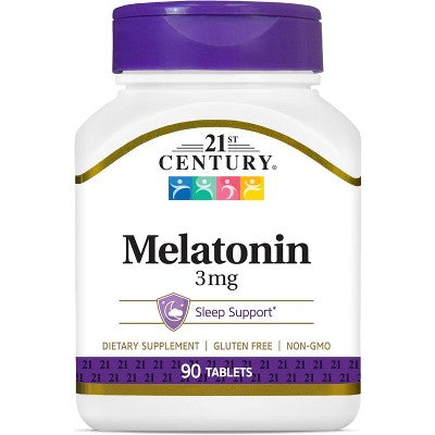 21st Century Melatonin 3 mg Tablets for Sleep Cycle Support, Relaxation, and Restful Nighttime Wellness 90 Count