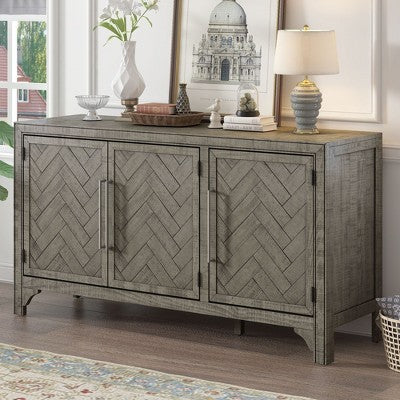 Okak Farmhouse Sideboard Buffet, Storage Cabinet with 3 Doors & Adjustable Shelves, Coffee Bar Cabinet for Kitchen Living Room Entrance