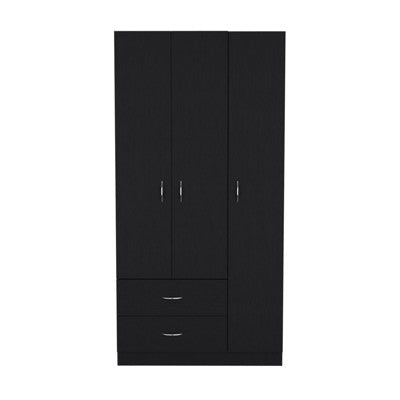 SEVOBAL Armoires 3 Door Armoire with Two Drawers Shelves and Hanging Rod for Bedroom Closet and Storage Solutions, Black, 35.4"*18.5"*70.8"