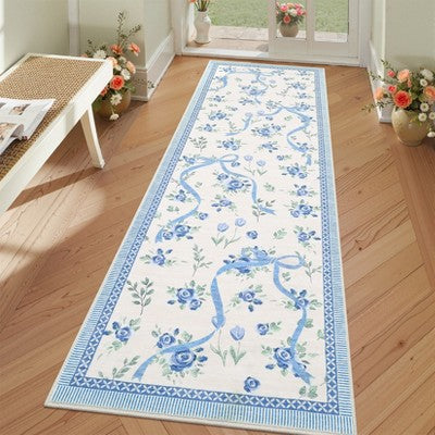 Washable Botanical Floral Print Living Room Rugs, Soft Non Slip Indoor Modern Floor Carpet for Home Office