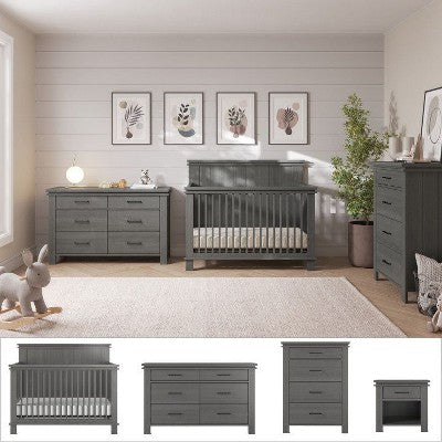 Child Craft Denman Crib, Dresser, Chest, and Nightstand 4-Piece Nursery Set, Grows with Your Baby