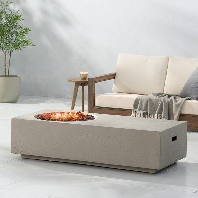 14.75 Inch Rectangular Outdoor Fire Pit Table with 50,000 BTU and Dual Function Surface