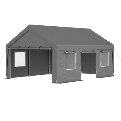 SEVOBAL Carports and Storage Sheds Large Canopy with Roll-Up Doors and Galvanized Frame for Outdoor Protection, Silver, 240"*127.2"*117.6"