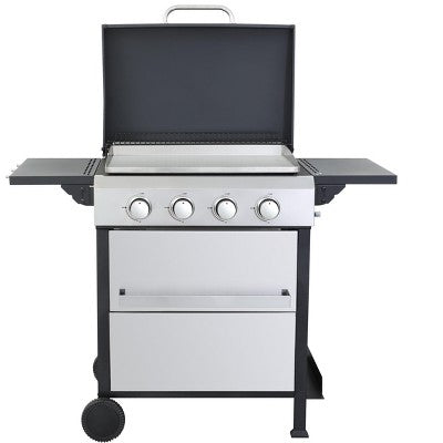 CAVINAS 4-Burner Propane Gas BBQ Grill,49200BTU Output Outdoor Grill with Hanging Basket&Foldable Side Table,Enameled Cast Iron Cooking Grids