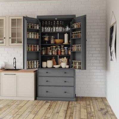 Ridstar 77 in. H Freestanding Kitchen Pantry Cabinet with 3 Adjustable Shelves, 8 Door Shelves & 3 Drawers-Gray