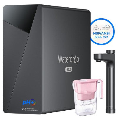 Waterdrop X16 Tankless RO System, 11-Stage Filtration, Alkaline Mineral PH, NSF Certified, Extra Elfin Pink Water Filter Pitcher (7-Cup)