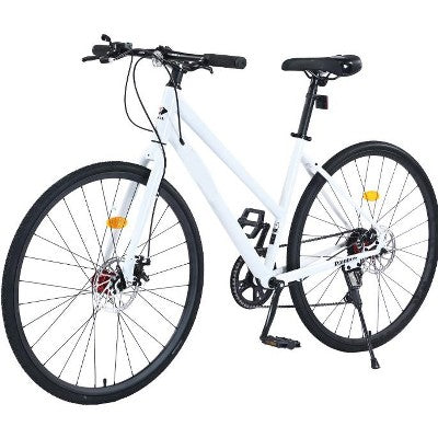 700C Hybrid Bike, 7-Speed Commuter Bicycle with Dual Disc Brakes, Carbon Steel Frame, Aluminum Rims, TEC Chain, City Bike for Men and Women