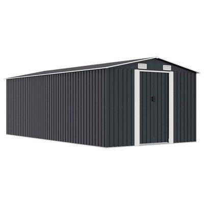 vidaXL Garden Shed Storage House for Tools Backyard Garage Patio Furniture Metal - Anthracite 101.2" x 192.5" x 71.3"