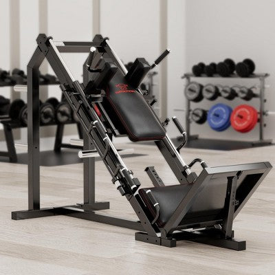 Waxman Leg Press Hack Squat Machine, 2-in-1 Lower Body Workout with Linear Bearing & 340LB Black Plates, Weight Storage for Quads & Hamstrings