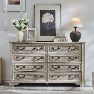 SinCiDo Farmhouse Drawers Dresser, Rustic Wood Chest of Drawers w/Natural Texture, Vintage Storage Dressers Organizer for Bedroom & Living Room