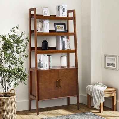 Jozsef 76'' H x 36'' W Solid Wood Ladder Bookcase|HULALA HOME