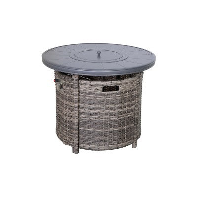 25'' H x 32'' W Aluminum Outdoor Fire Pit Table with Lid (Mixed Gray)