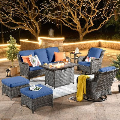 HOMLUX Outdoor Swivel Rocking Chairs with Fire Pit Table Set Patio Furniture Set