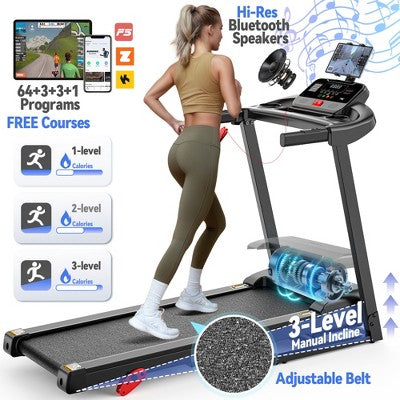 3.5HP Folding Treadmill with Adjustable Incline,7.5mph Speed Running Machine,Treadmill 300 lb Capacity,71 Programs, Walking Running Treadmill