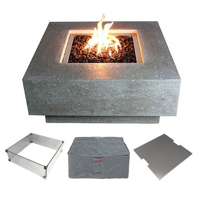 Elementi 36" Fire Pit Natural Gas with Windscreen & Stainless Steel Lid 4 Pc