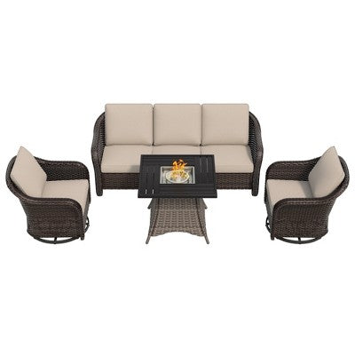 UPTIOT Outdoor Wicker Patio Conversation Furniture Set with Optional Fire Pit Table