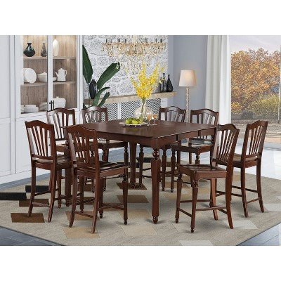 HomeStock Belmont 9-Piece Table Set with 8 Stools, Mahogany