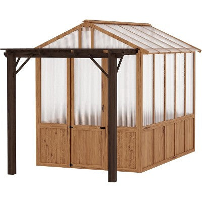 COZONY Wooden Greenhouse with Pergola, Cedar Frame Roof Vent Polycarbonate Walk-in for Outdoor Garden