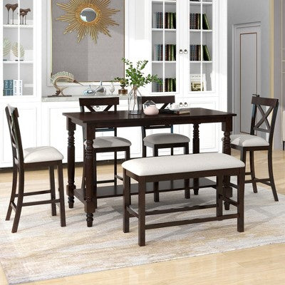 YOOCOZZ 6-Piece Counter Dining Set with Chairs and Bench