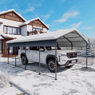 Wooakway Heavy Duty 12' x 20' Metal Carport with Galvanized Steel Roof Enhanced Base Outdoor Vehicle Shelter for Cars Trucks and Boats