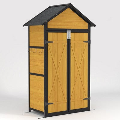 Gulches 69" Outdoor Storage Cabinet ,Wood Storage Shed w/ Waterproof Roof ,Lockable Doors, Removable Shelves, Garden Tool Shed for Yard ,Patio