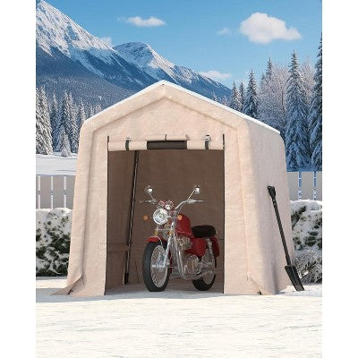 Acekool 6x6FT Outdoor Portable Storage Shed, Roll-Up Door, Heavy-Duty Waterproof PE Tarp, UV-Resistant Shelter for Tools, Garden, Motorcycles, Gray