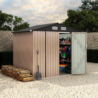 6x8 FT Outdoor Metal Storage Shed with Lockable Door, Sloped Roof & Air Vents - for Lawn Mowers, Tools, and Garden Equipment