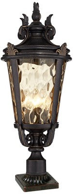 John Timberland Casa Marseille Vintage Outdoor Post Light Veranda Bronze with Pier Adaptor 28" Champagne Glass for Exterior Barn Deck House Porch Yard