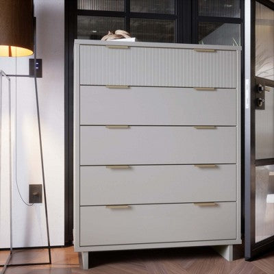 GDFStudio Jackie 38" Modern 5-Drawer Solid Wood Tall Dresser with Ribbed Front