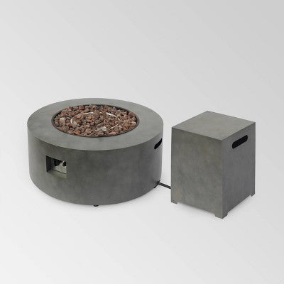 Wellington Round 32" Iron Gas Fire Pit with Tank Holder - Christopher Knight
